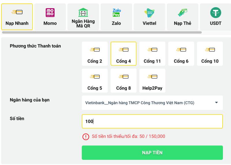 Nạp tiền nhanh